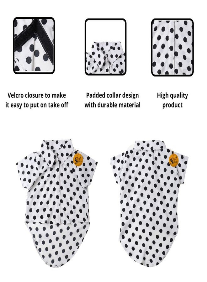 سايج سكوير قميص كلاب مطبوع عليه رسومات مربعة باللون الأخضر الزيتوني، قميص كلاب عصري فائق النعومة وخفيف الوزن، ملابس كلاب مريحة وجيدة التهوية، زي عصري (أبيض منقط) (صغير - 14 بوصة) - Image 4